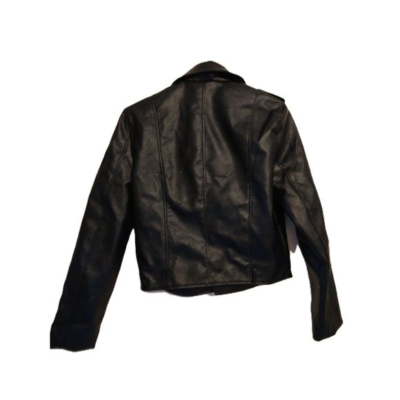 Women's Large Leather waist cropped biker jacket. multi zippered Love Tree. - Picture 5 of 5